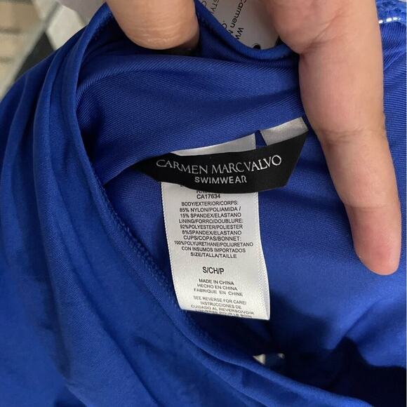 Carmen Marc Valvo Ruched Bow-Front Halter Tankini - Picture 2 of 3